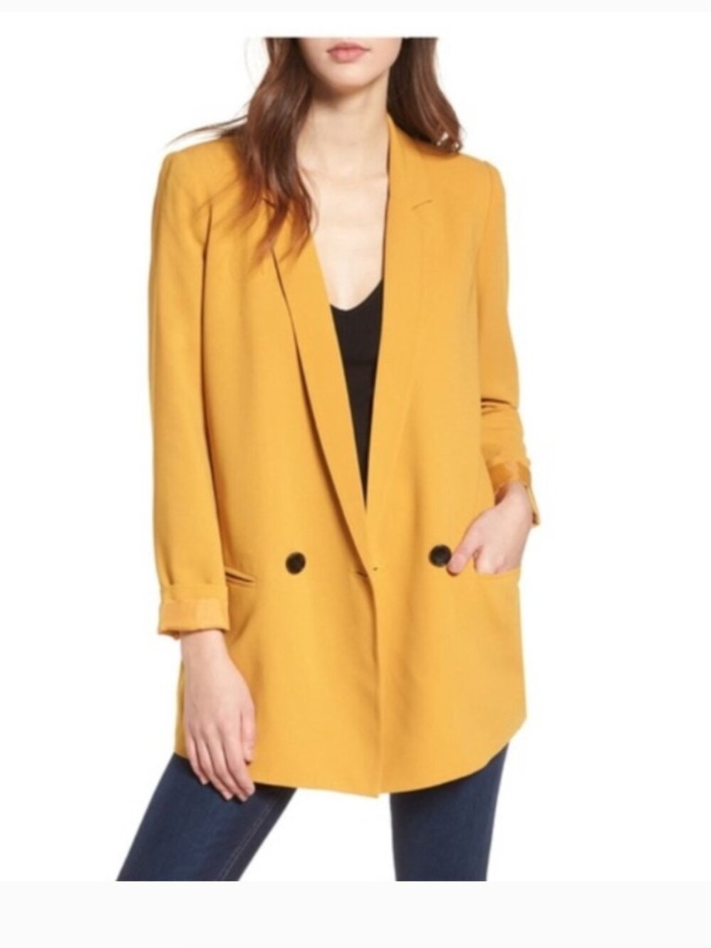 Mural Mustard Yellow boyfriend blazer Double Breasted Oversized sz L